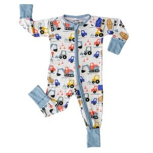 Little Sleepies Baby Zipper Romper with construction trucks- 6-12 months